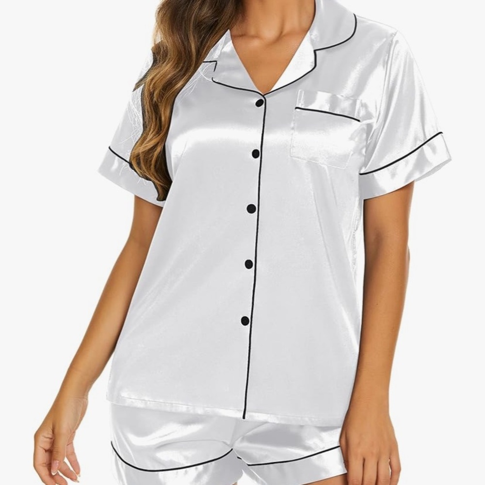 Women's White Satin Pajama Set